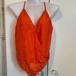 Bebe Coral Spaghetti Strap Silk Bodysuit Size XS NWT